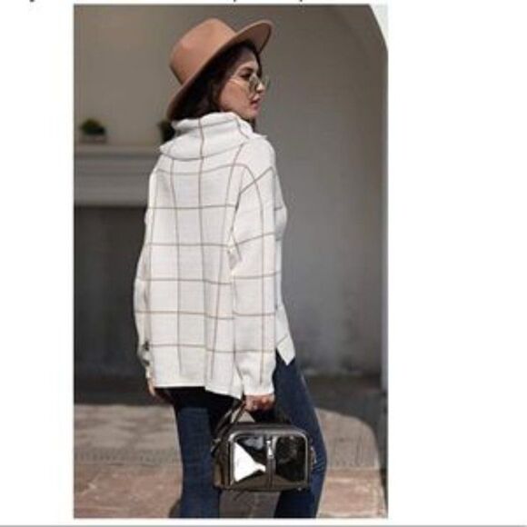 New Grid Pattern Turtleneck Knitted Jumper Sweater - Picture 6 of 9